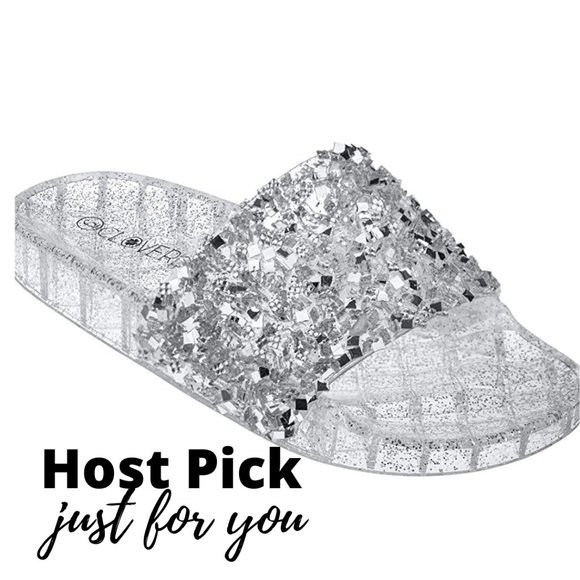 Shoes - Embellished Clear Jelly Sandals Slides